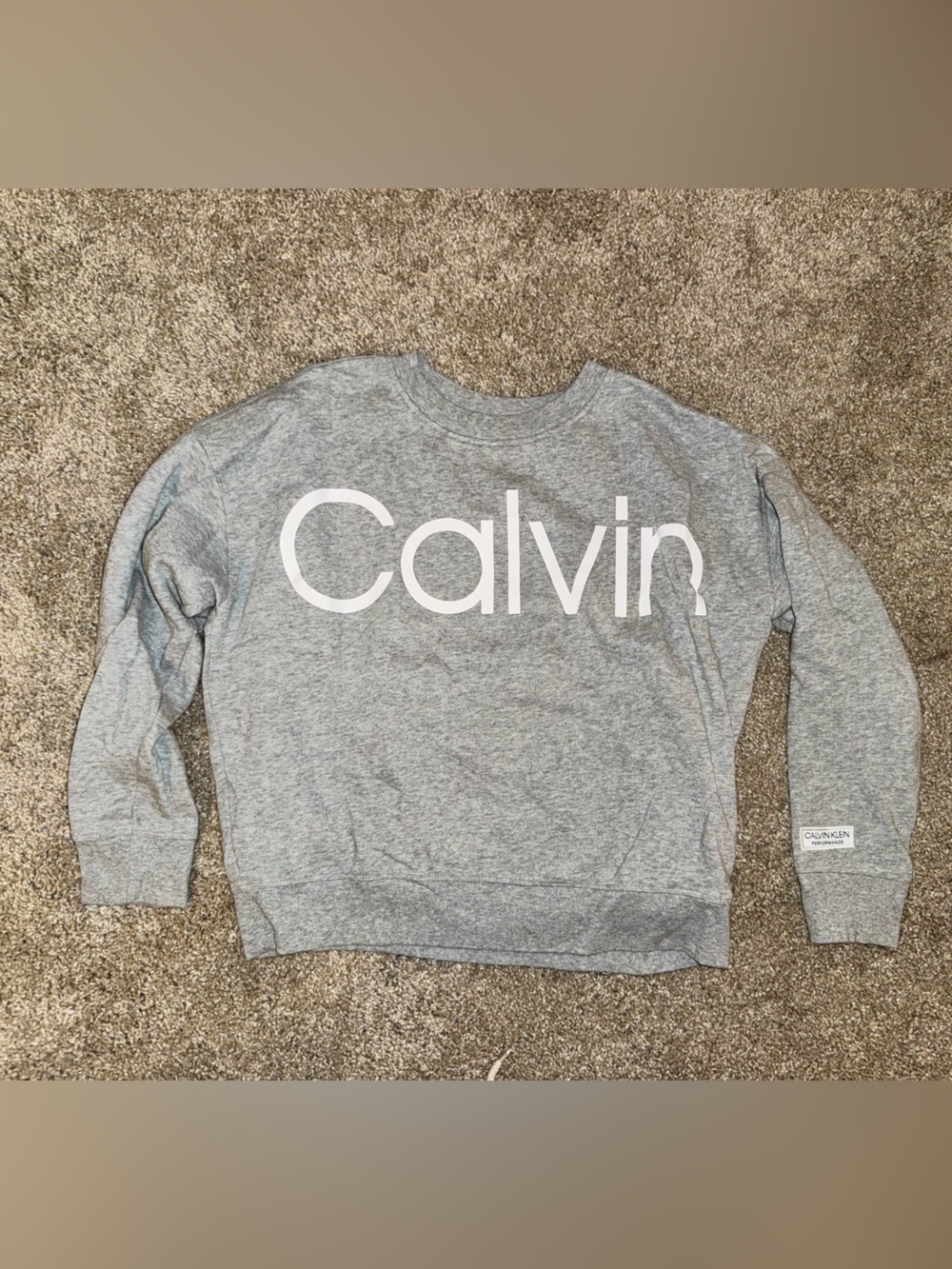 Calvin Klein Light Gray Logo Pullover crew-neck Sweatshirt, size small
